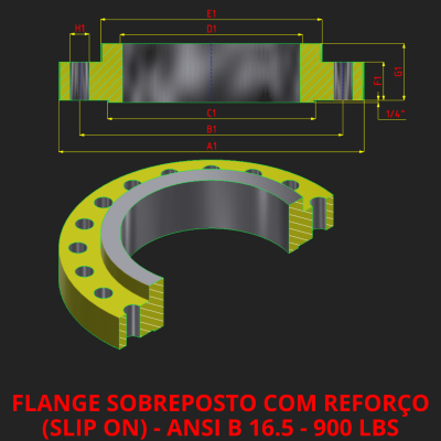 01 FLANGE SOBREPOSTO COM REFORÇO (SLIP ON) - ANSI B 16.5 - 900 LBS