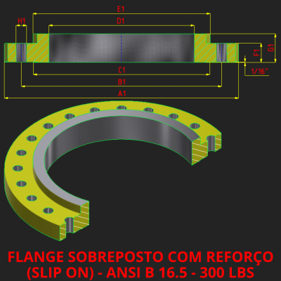 CORTE FLANGE SOBREPOSTO COM REFORÇO - 300 LBS (SLIP ON)