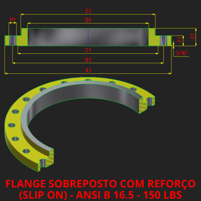 FLANGE SOBREPOSTO COM REFORÇO - 150 LBS (SLIP ON)