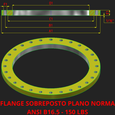 FLANGE SOBREPOSTO PLANO NORMA ANSI B16.5 - 150 LBS